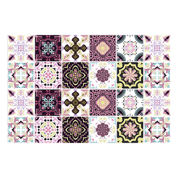 24 kpl violetteja marokkolaisia laattatarroja, vaaleanpunaisia keittiön ja kylpyhuoneen seinälaattatarroja, irrota ja kiinnitä -laattasiirtotarrat (15 cm x 15 cm) Purple