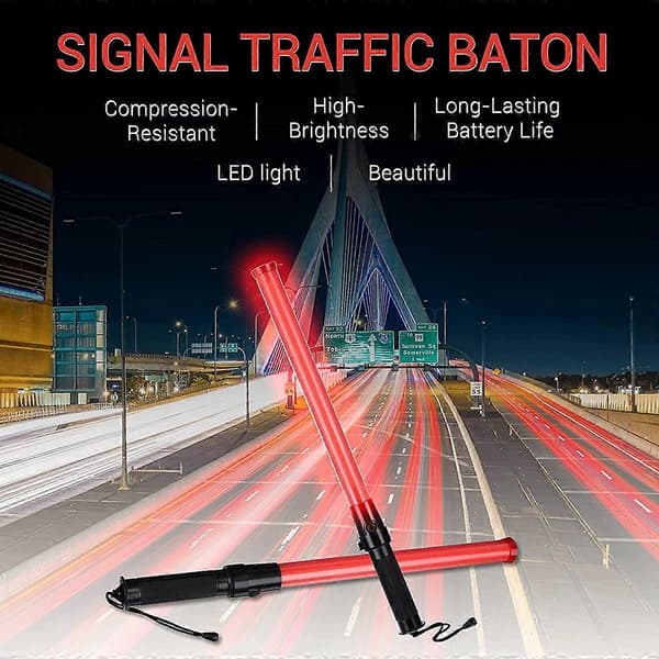 Stykker 41cm Signal Trafikkstav Lysende LED Trafikk med 2 Blinkende Mønstre Red