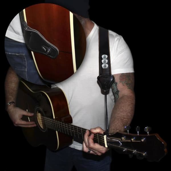 Guitarrem - U6989 - Bomuld og PU-læder - Justerbar - Plekterholder
