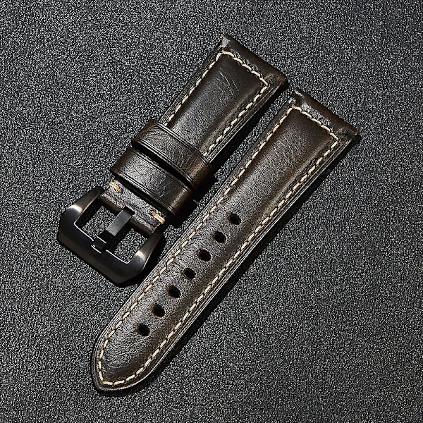 Äkta Läder Retro Klockarmband 24mm Universellt Klockarmbandsspänne Black Style B