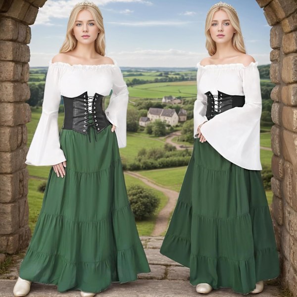 Middelalderkostyme for kvinner, middelalderkjole for kvinner med hette, lange ermer, lang kjole, cosplay-kjoler for kvinner til Halloween XXL
