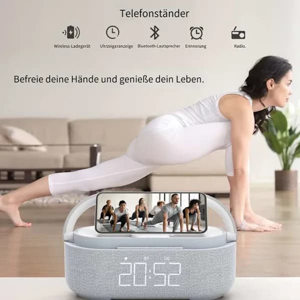Digital radio alarm clock with wireless charger, smart alarm clock