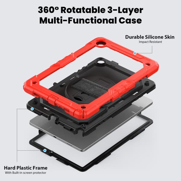 Samsung Galaxy Tab A9+ / A11+ Silicone + PC Case with Shoulder Strap Röd