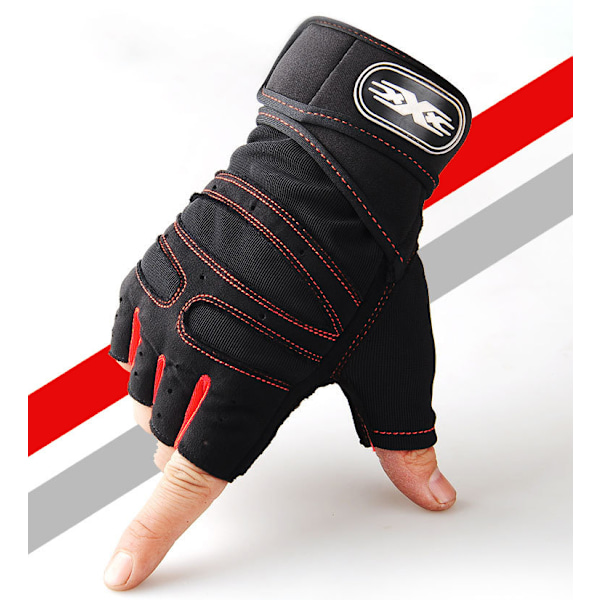 Träningshandskar för Män Kvinnor Fitness Viktlyft Handledsband Handskar Kroppsbyggnad Träning Sport Tränings Cykelhandske Stötsäker Red LL