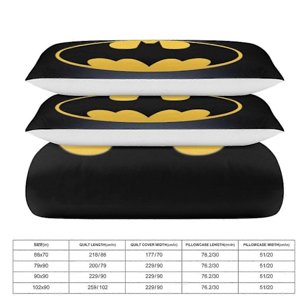 v2487 Sängkläder Batman Sängset Ultra Mjuk Hudvänligt Påslakan 3 Delar, Sött Täcke Örngott Sängset för Pojkar Flickor Barn (1 Påslakan 200x200cm 78x78in