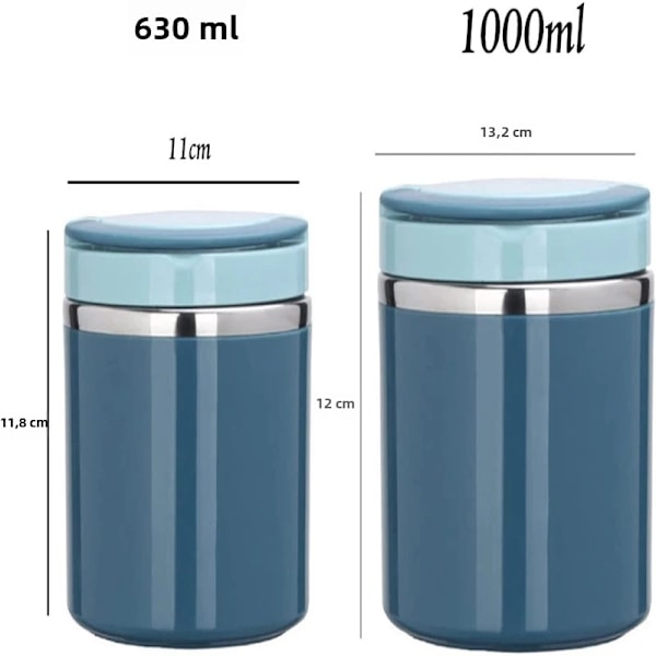 630/1000ML Ruostumattomasta teräksestä valmistettu eristetty termos kannettava lounassetin lämpösäiliö keitolle ja ruoalle, ympäristöystävällinen Bento blue 1000ml