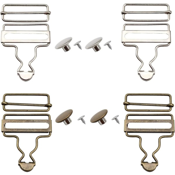 (silver, brons) 4 delar overall Spännen, metall hängselspännen, metall spännen med skjutbara rektangulära fästen, för hängslen, bälten, jackor