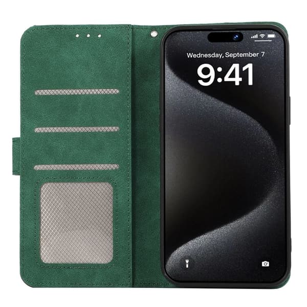 ABEEL iPhone 16 Pro Pungcover RFID-beskyttelse Kunstlæder Flip Grøn