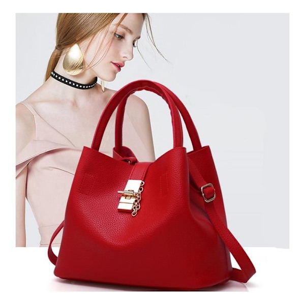 Axelväska för kvinnor stor kapacitet lychee mönster handväska pu crossbody väska messenger bag för dam red