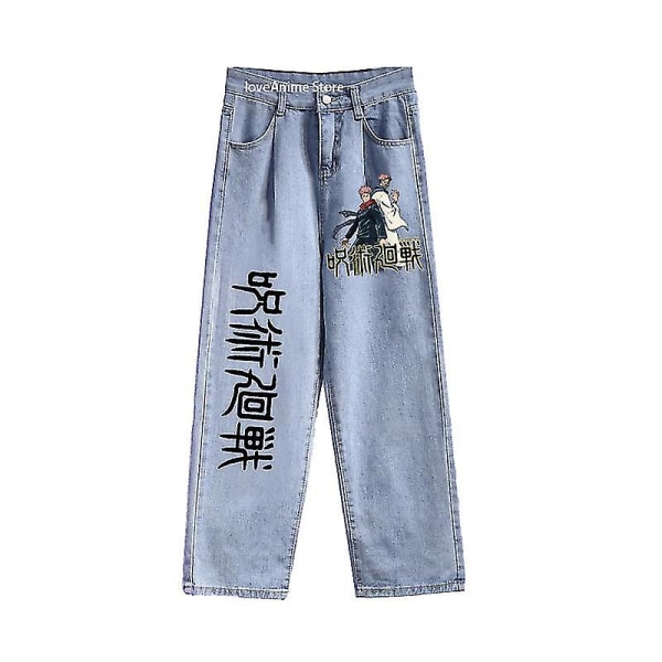 Anime Jeans Jujutsu Kaisen Jeans Herr Jeans Streetwear Harajuku Loose Byxor Y2k Jeans Hip Hop Byxor med vida ben Herrkläder black 1 S
