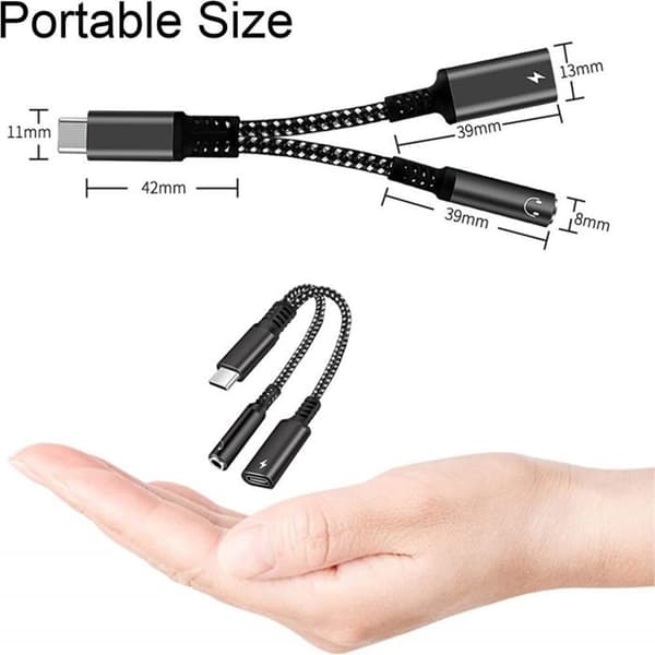 USB C til 3,5 mm jack-adapter, 2 i 1 med 60W PD hurtigopladning.