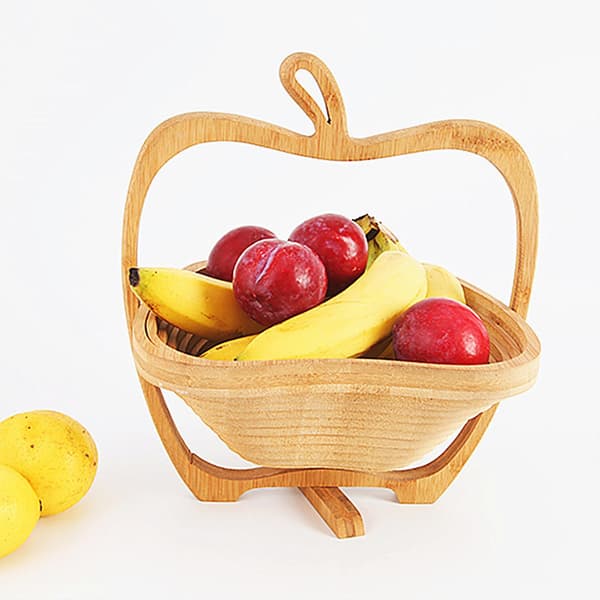 Creative Home Foldable Fruit Basket Creative Apple Shaped Bamboo Fruit Basket Decorative Table Plate For Kitchen