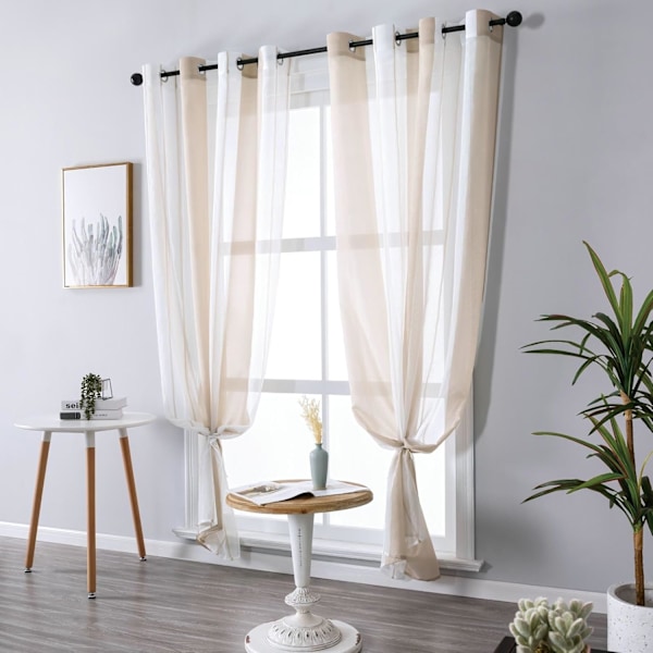 Tyllgardiner, Mörkläggningsgardiner för vardagsrum, 2 stycken, Värmeisolerande gardiner mot kyla och värme för sovrum med öljetter Ljusgrå Beige 140X225CM