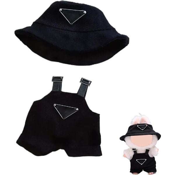 Kläder för Labubu (INGEN Docka), Hatt & Jumpsuit Set för 17cm Labubu Tillbehör Kostym Black