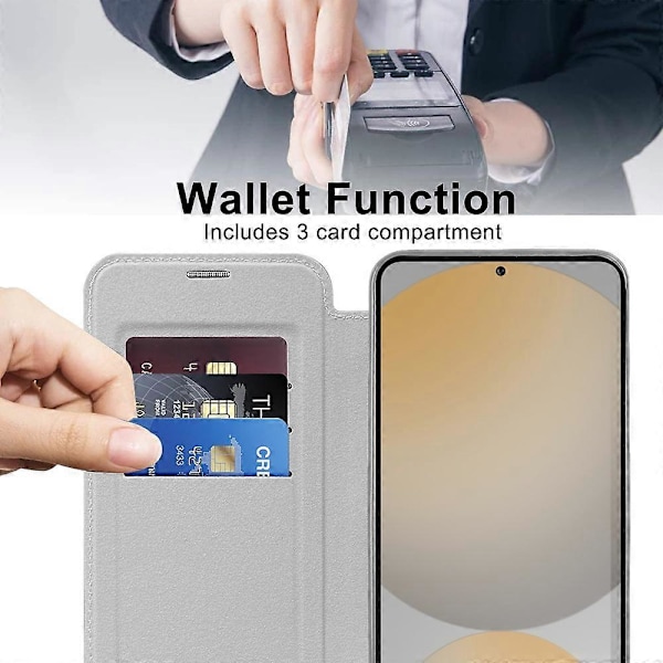 Til Samsung Galaxy S24 FE Cover Kompatibelt med MagSafe RFID-blokerende Læder Telefon Cover - Lilla Multicolor Silver