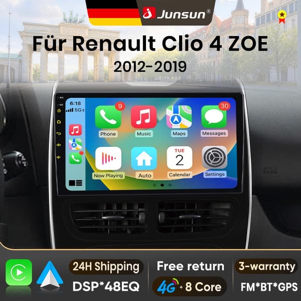 Junsun Android bilradio til Renault Clio 4 ZOE 2012-2019 CarPlay Auto Multimedia Stereo Intelligente systemer Skærm GPS DSP DAB+ Linux systems(NO Android)-A