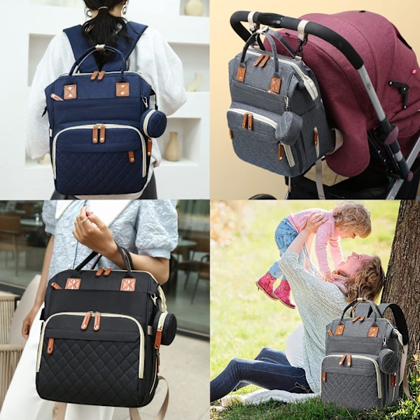 Stor skötväska, vattentät multifunktionell unisex-ryggsäck, elegant reseryggsäck för mamma Gray