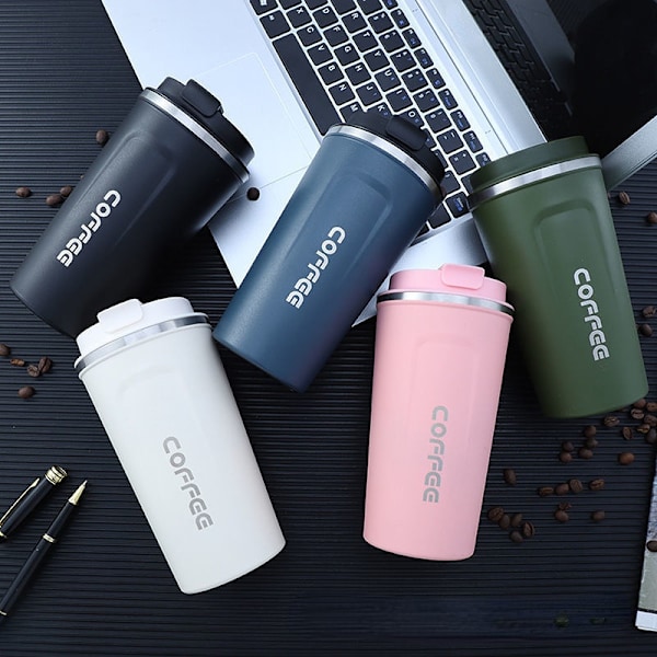 350ml/500ml Rostfri Kaffekopp Rese Termos M Läcksäker Termosflaska Te Kaffe M Vakuumflaska Isolerade Koppar army green 380ml
