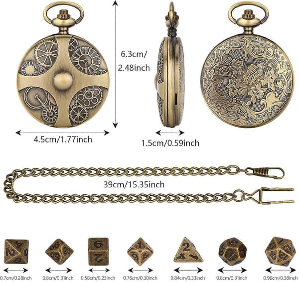 Metal Polyhedral Terningesæt, Steampunk Terninger med Gearpose, Bærbar Terningekæde til Spil