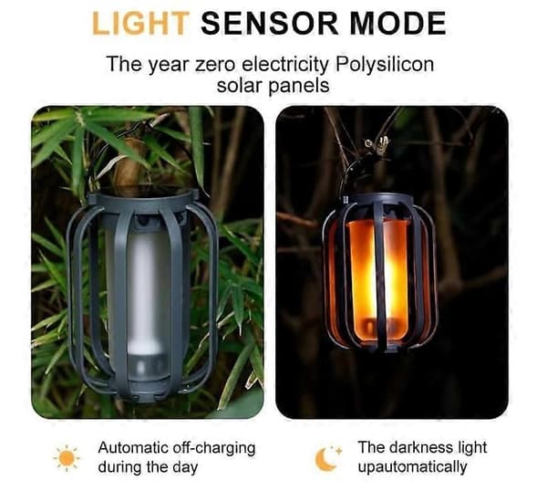 Solar Flameless Lantern Solarlykt Utendørslys med Base, 4 Moduser med Stativ