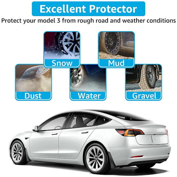 4 stänkskydd för Tesla Model 3 Fram Bak Stänkskydd Fender Kit ABS Carbon Model 3
