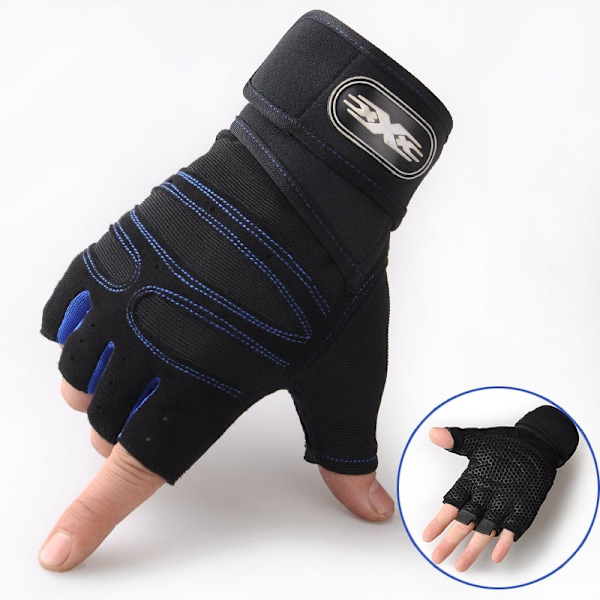 Træningshandsker til mænd og kvinder, fitness, vægtløftning, håndledsbind, bodybuilding, træning, sport, motion, cykelhandsker, stødabsorberende Blue XL