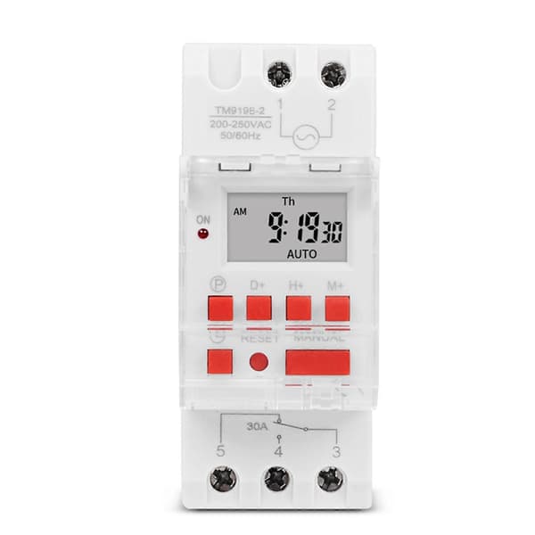 2X SINOTIMER TM919B 220V 30A Programmerbar Digital Timerkontakt DIN Automatisk Cyklus Timing Controller til Lys, Ventilatorer White