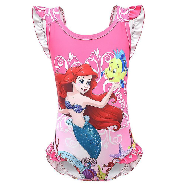 4-8 år Girl Mermaid Princess Baddräkt One Piece Badkläder Rose Red 5-6 Years