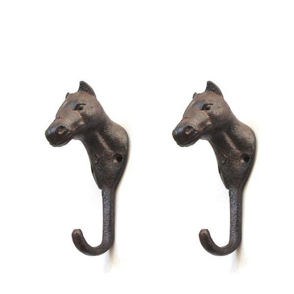 2st Horsevintage Gjutjärn Väggkrokar Antik Finish Metall Kläder Företag Djurhuvud Dekorativ Hängare Hemtillbehör, Krok