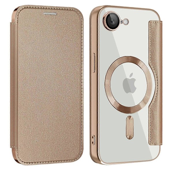 Skal för iPhone 16e Kompatibelt med MagSafe RFID-skyddande Läderfodral Multicolor Desert Gold