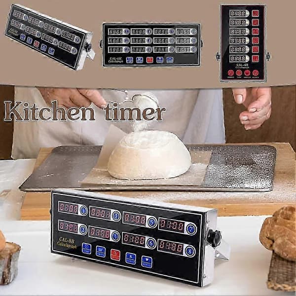Kommerciel 8-kanals digital køkkentimer, rustfrit stål Calculagraph Timer Tier 8