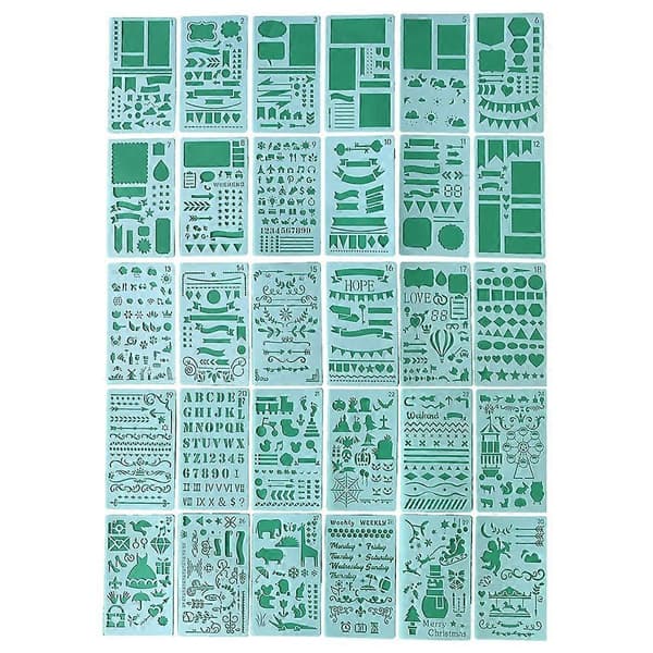 Junk Journaling Stencil Set Mall Geometri Form Planer Stencil Scrapbooking Stenciler för Målning och Dekor 1-30