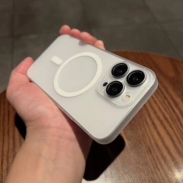 Ultratunt Matt Trådlöst Laddningsskal för iPhone 15 14 13 12 Pro Max Matt Transparent Klart Hårt Magnetiskt Skal för Magsafe Svart Black For iPhone 12 Pro