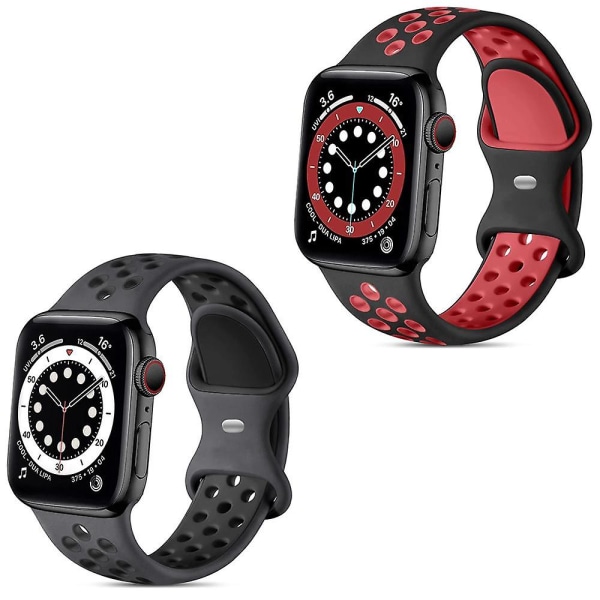2-pack sportband som är kompatibla för Apple Watch -band 42 mm 44 mm 45 mm, andas mjukt silikon Sport dam män utbytesrem kompatibel med Iwatch S