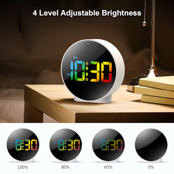 Digital Väckarklocka LED Bordsklocka Snooze Visningstid Nattlampa Skrivbords Rund Klocka USB Väckarklocka Heminredning Gåvor 3 Färger White
