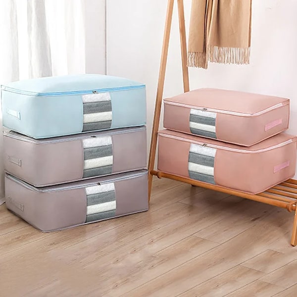 Vikbara förvaringsväskor för kläder och täcken - Extra stor kapacitet för flytt och packning Grey 70x50x26