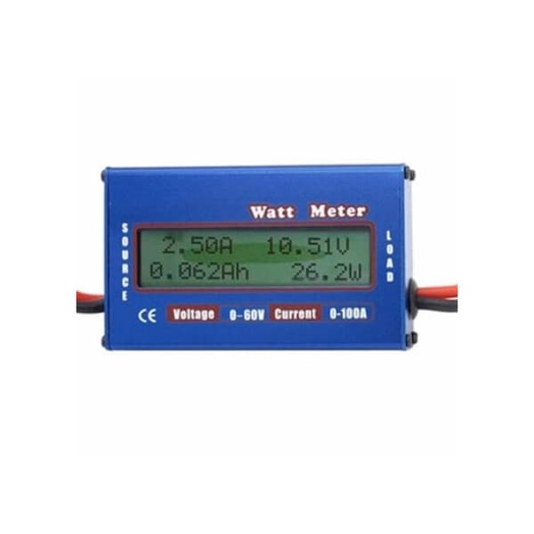 Voltmeter, wattmeter och ammeter, multifunktionell, digital multimeter, 4 - 60 V, 100 A, blå färg.