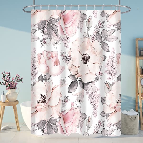 Rosa och vit blommig duschdraperi, 100cm*180cm