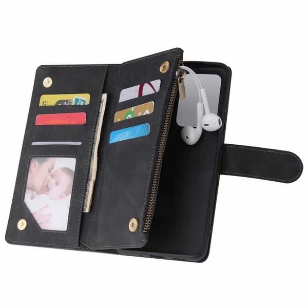 Samsung S20 Ultra Multifunctional Wallet Case Zipper 8-Compartment Svart black