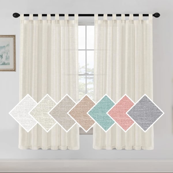 Linnegardiner för Vardagsrum, 2 Stycken, Skira Gardiner, Moderna Öljettgardiner, Dekorativa för Fönster, Heminredning och D Beige 132X274CM