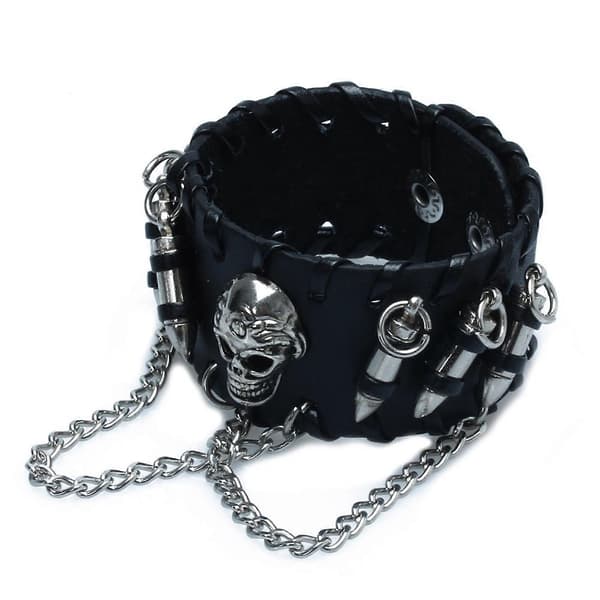 3X Sorte gotiske PU-læderkugle-kraniekæde-armbånd til mænd Black