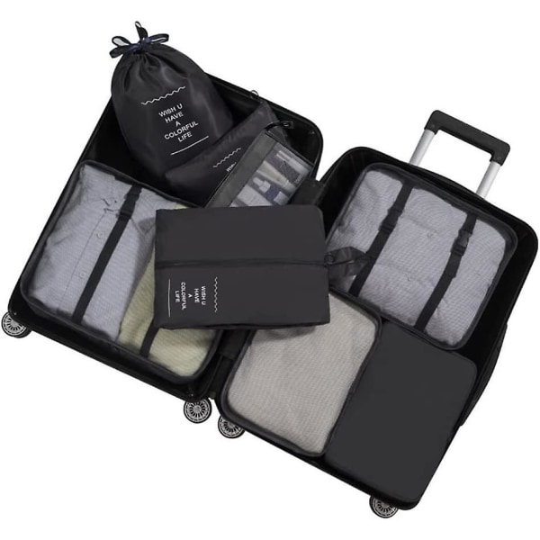 Reseförpackningskuber, multifunktions 8 st/ set Travel Cubes Bagage Organizer Vattentät Travel Compression Resväska Väska Travel Essential Bag, svart