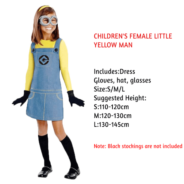 Bob Minion-dräkt för barn, Minion-jumpsuit-outfit för pojke/flicka med glasögon och hatt, pojke, storlek L Pojke Boy L