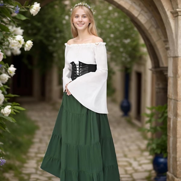Middelalderkostyme for kvinner, middelalderkjole for kvinner med hette, lange ermer, lang kjole, cosplay-kjoler for kvinner til Halloween XL