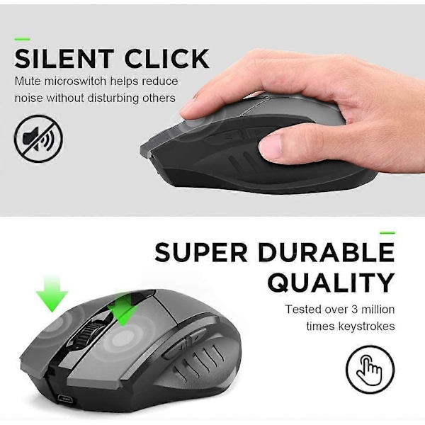 Bluetooth Mus, Oppladbar Trådløs Mus Multi-Enhet (Tri-Mode: BT 5.0/4.0+2.4Ghz), Stille, 3 DPI Justering, Ergonomisk Optisk Bærbar Mus