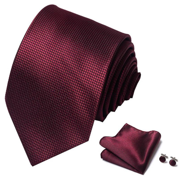 Rutig slips Herrslips och fyrkantiga manschettknappar set för bröllop (röd)