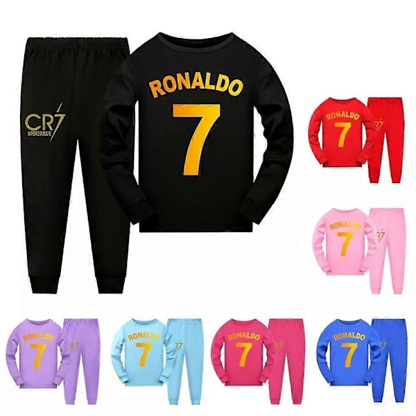 CR7 Ronaldo Børne Print Pyjamas Top+Bukser Sæt Nattøj Gaver Black 13-14Years
