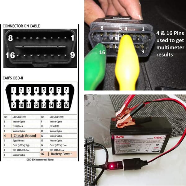 OBD2 Memory Saver Connector Car Power Supply Cable with Two Alligator Clips
