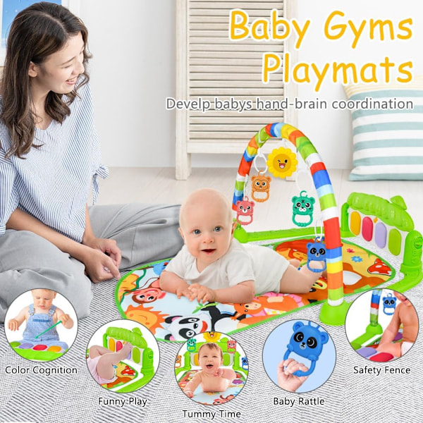 Baby Piano Gym Legetæppe, Musikalsk Legetæppe med Lys & Aftageligt Legetøj, Dinosaur Design animal