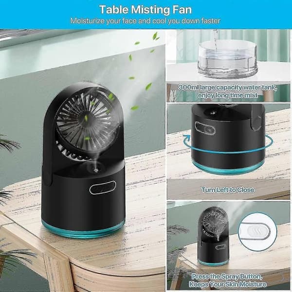 Mini tåkevifte - Svart - 3 hastigheter - 300 ml - USB - Stillegående 30dB